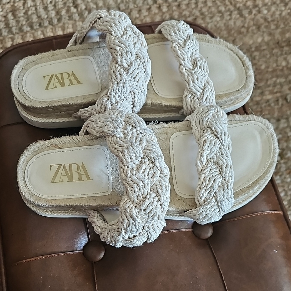 Zara Women's Beige Braided Sandals